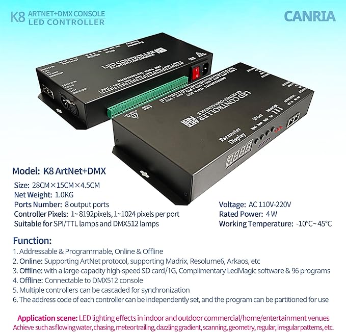 CANRIA K8 ARTNET+DMX CONSOLE LED CONTROLLER, Suitable