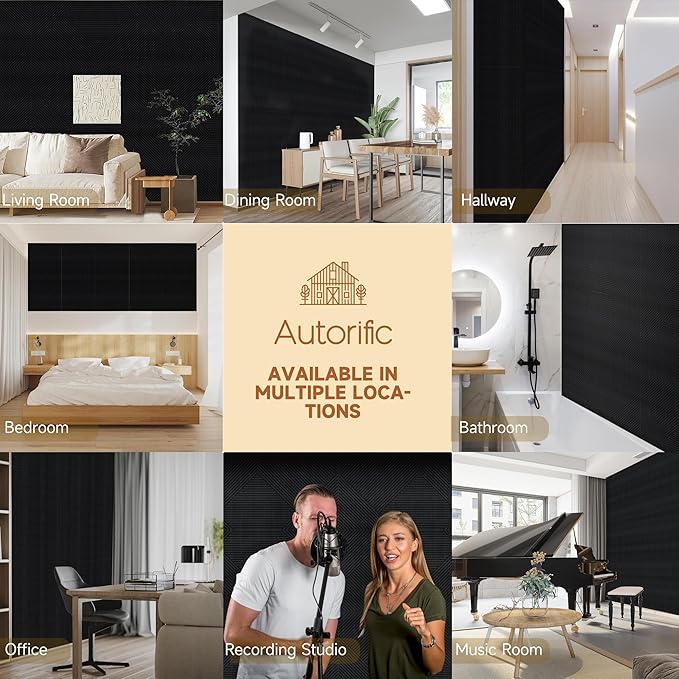 Autorific Acoustic Wall Panels, 6 Pack Total Size 72 x 48 Inches, Self-Adhesive
