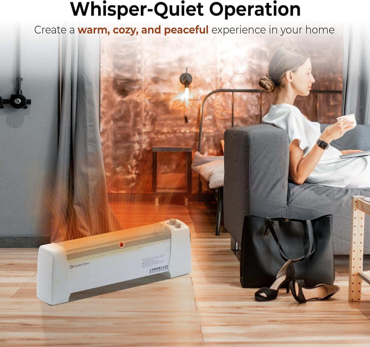 Comfort Zone Electric Baseboard Space Heater with Adjustable Thermostat, Dent...