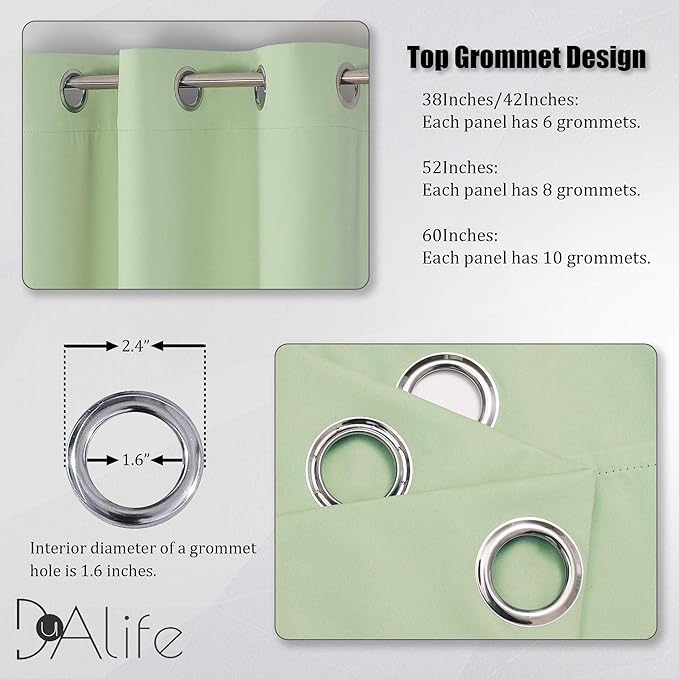 DUALIFE Light Green Blackout Curtain Panels/Drapes (Set of 2)