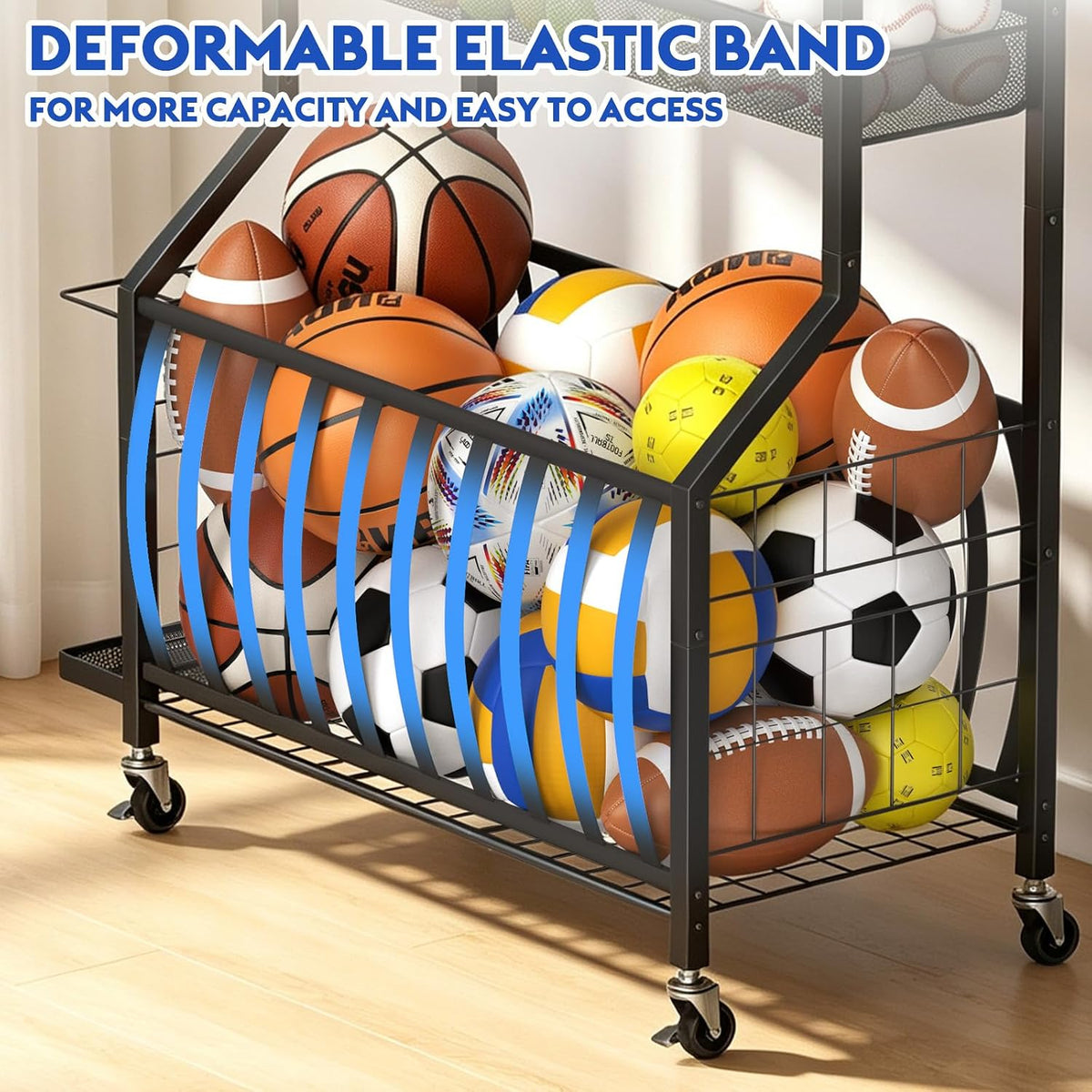 Samstar Garage Sports Equipment Organizer, Ball Storage Rack with Wheels