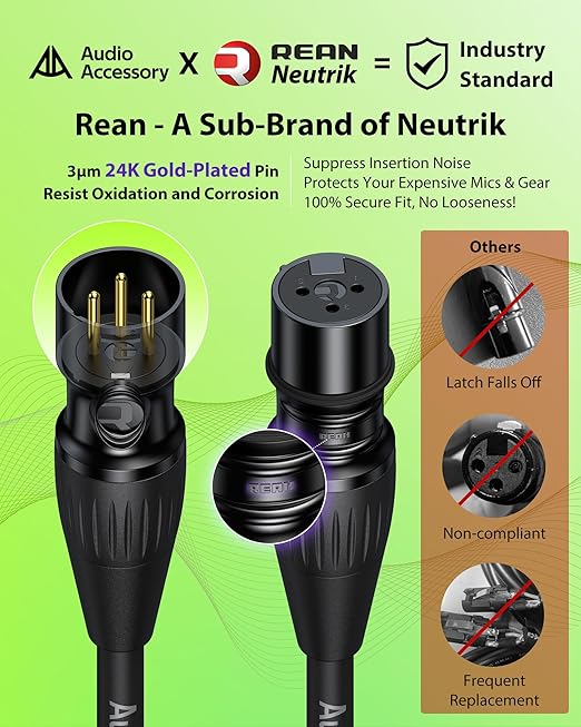 XLR Cables 125ft 1 Pack, Professional Gold-Plated Rean Connectors from Neutrik