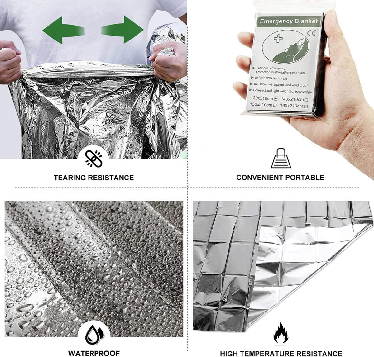 Emergency Foil Thermal Blanket shelter Survival Reflective Blankets