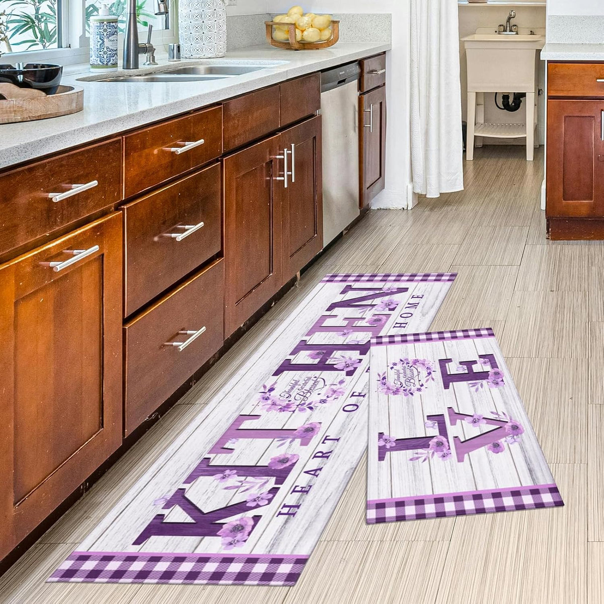 Purple Kitchen Rugs sets of 3 Washable, Kitchen Decor and Accessories