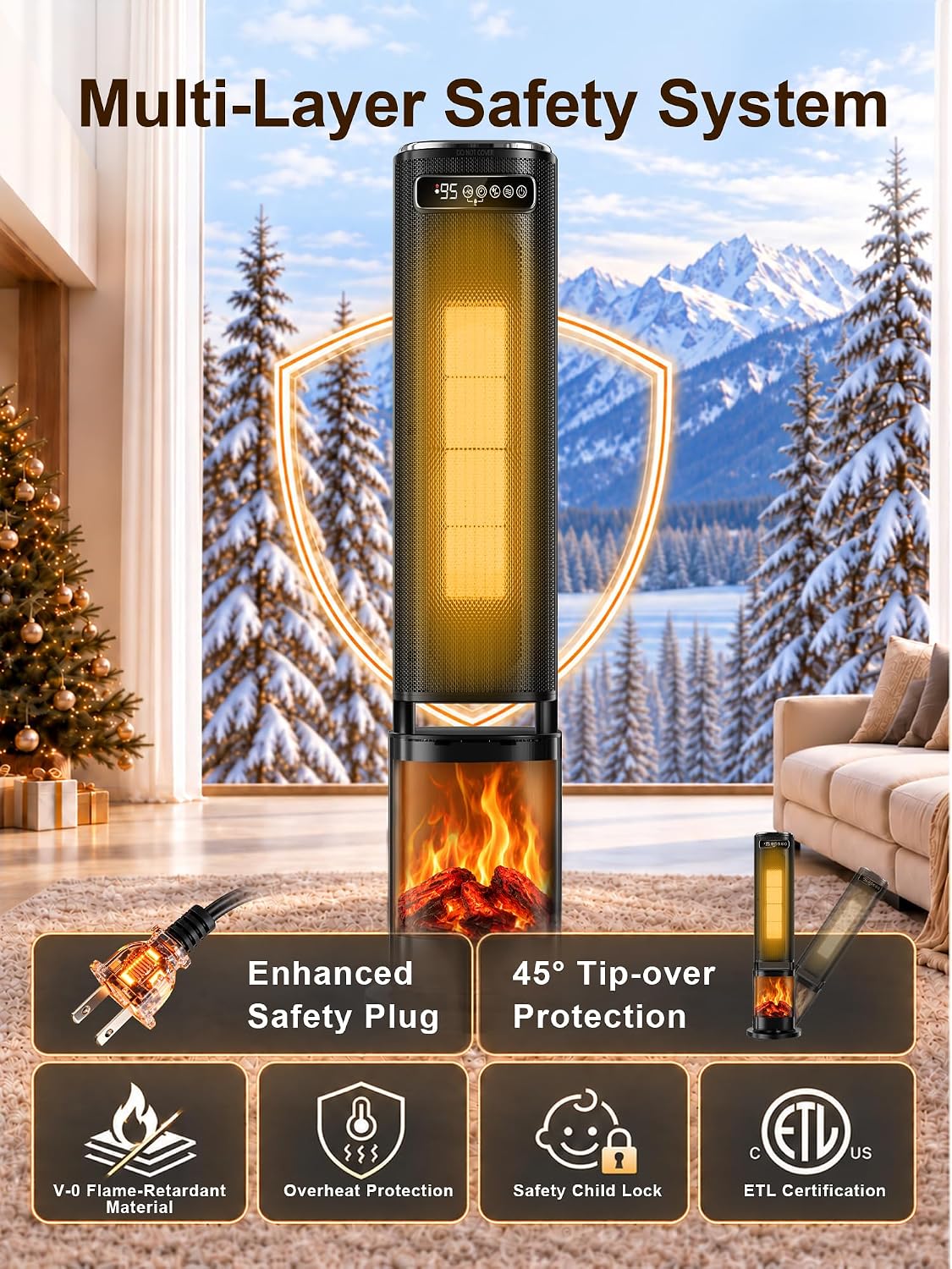 Uthfy 33'' Space Heaters for Indoor Use, 1500W Electric Heaters, 3D F...