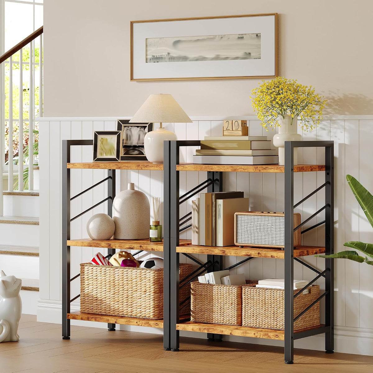 DurayLoly 2 Pieces 3 Tier Bookshelf,Bookcase with Shelves, Storage Shelf