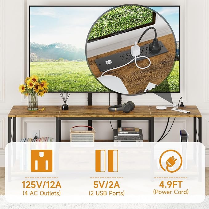 GYIIYUO LED TV Stand with Mount and Power Outlet & Fabric Drawers