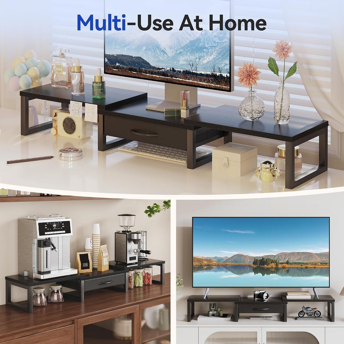 Dual Monitor Stand Riser, Desk Organizers and Accessories with Drawer, Comput...