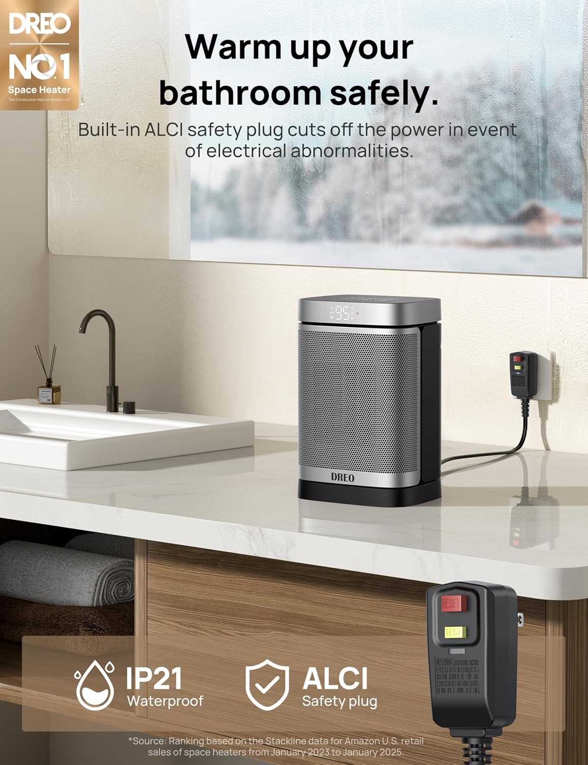 DREO Space Heater for Bathroom and Indoor, Safe and Quiet Portable Heater
