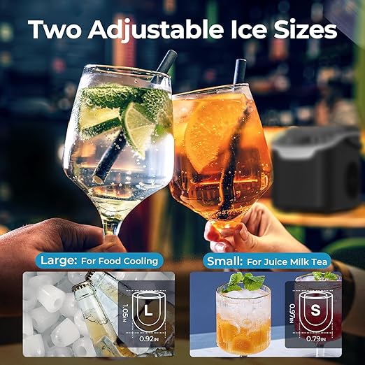 Countertop Ice Maker, 26 lbs/Day ice Production, 2 Sizes, 8 ice Cubes in 6