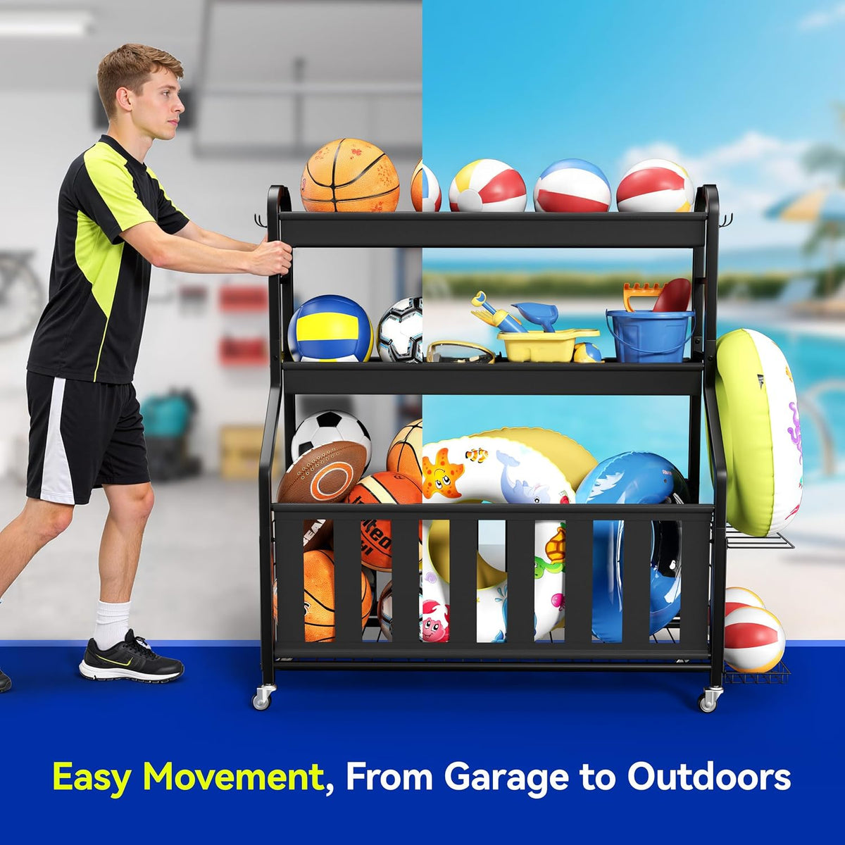 Sports Equipment Organizer, Large Capacity Garage Ball Storage Rack