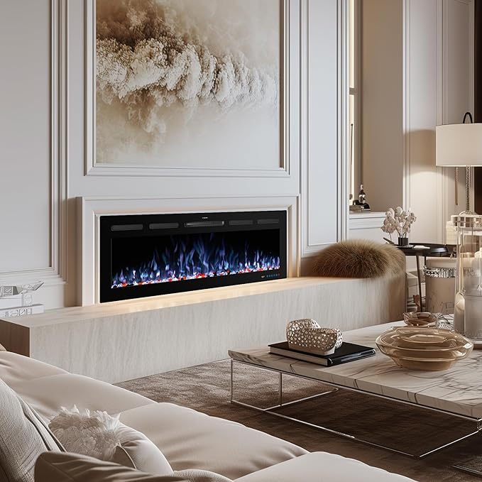 50" WiFi Electric Fireplace Inserts, Recessed and Wall Mounted Fireplace...