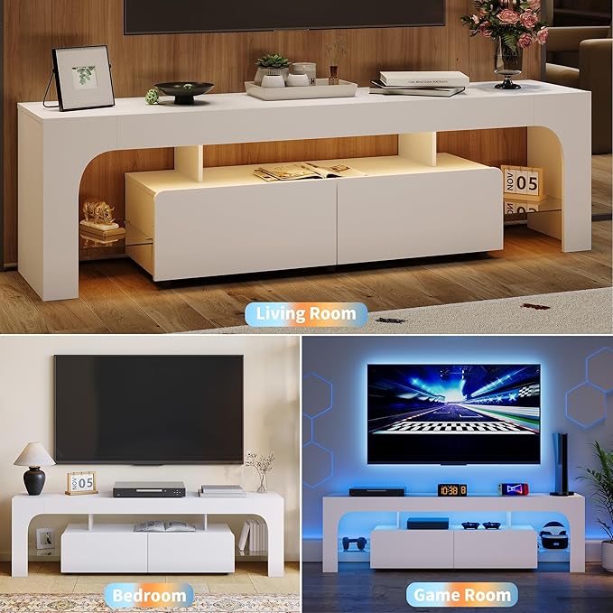 IDEALHOUSE LED TV Stand for 55 to 75 Inch TV, Modern TV Console Table