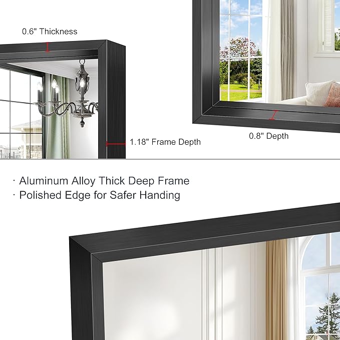 Bathroom Mirror, 42 x 30 Inch Brushed Black Rectangle Mirror, 0.6" Thick...