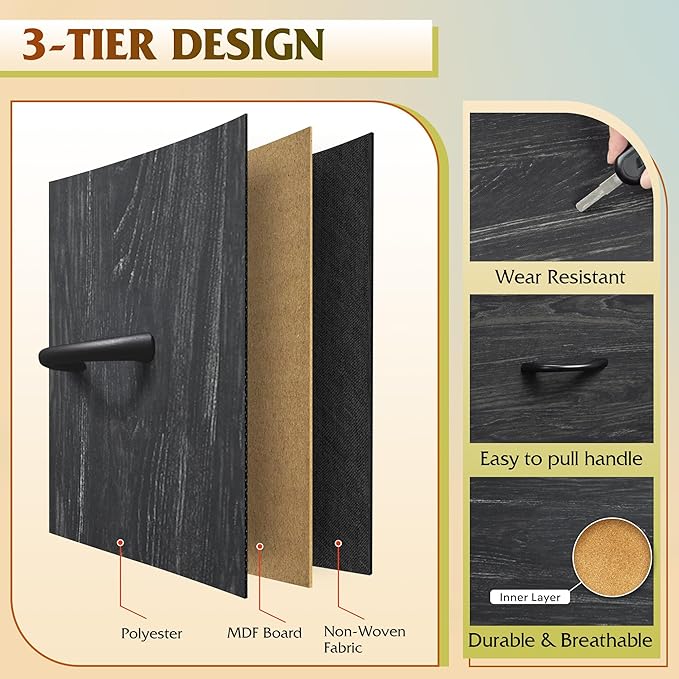 WLIVE Black Dresser for Bedroom, 6 Drawer Double Dresser, Fabric Storage Tower