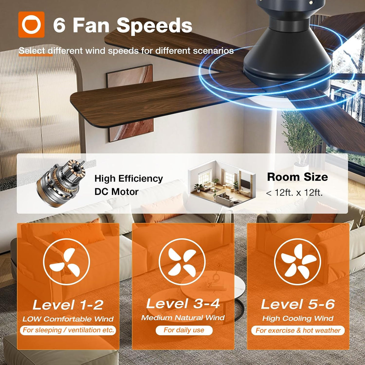 addlon 42 Inch Black Low Profile Ceiling Fans with Lights and Remote