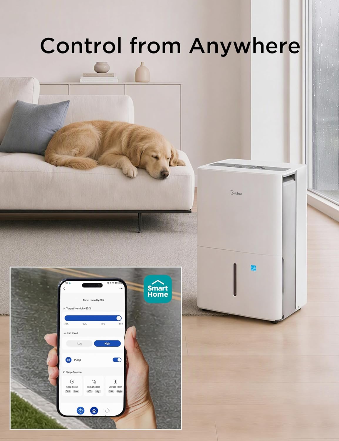 Midea 50 Pint Dehumidifier with Pump, 4,500 Sq. Ft, Energy star