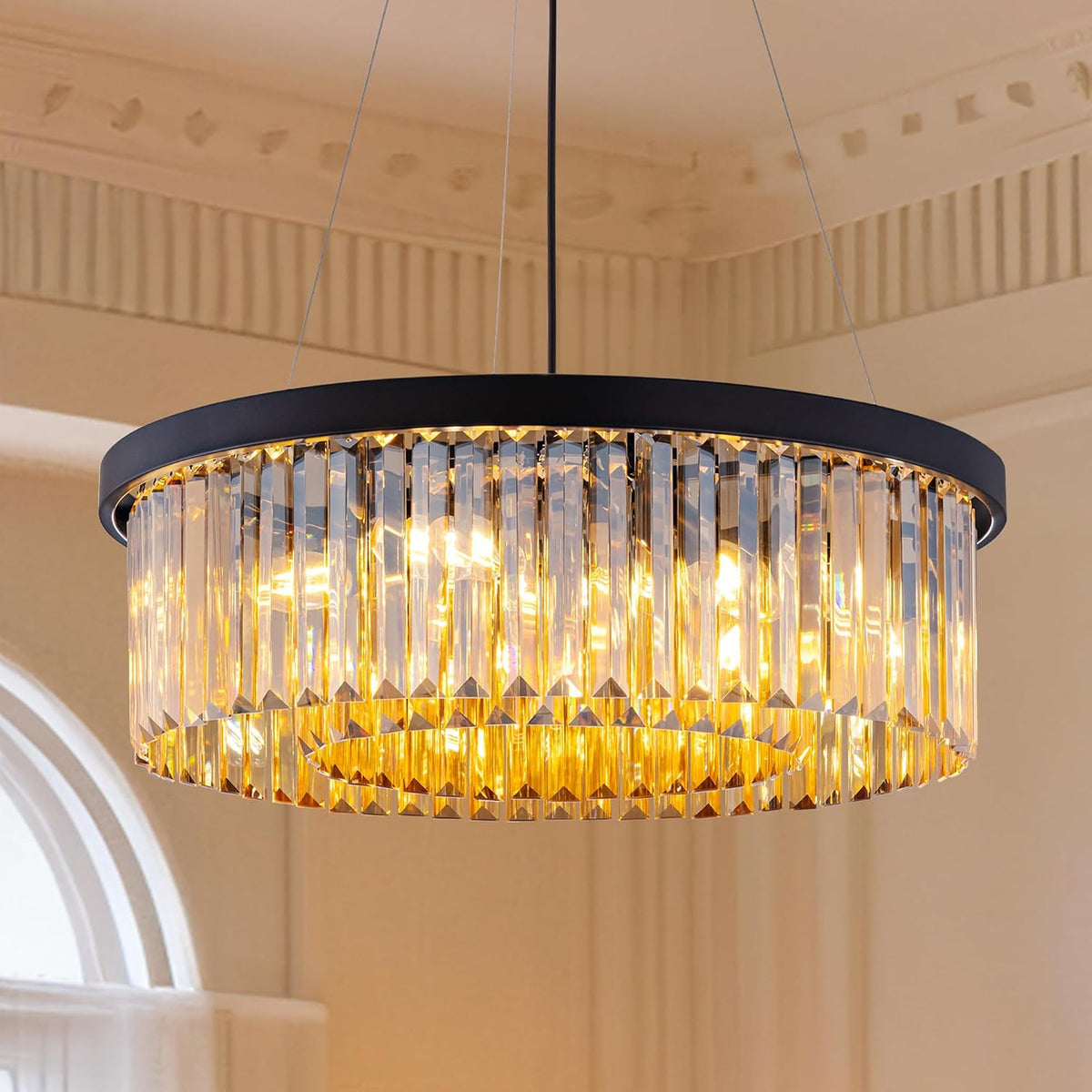 Wellmet Crystal Chandeliers for Dining Room Amber Chandelier Light Fixture