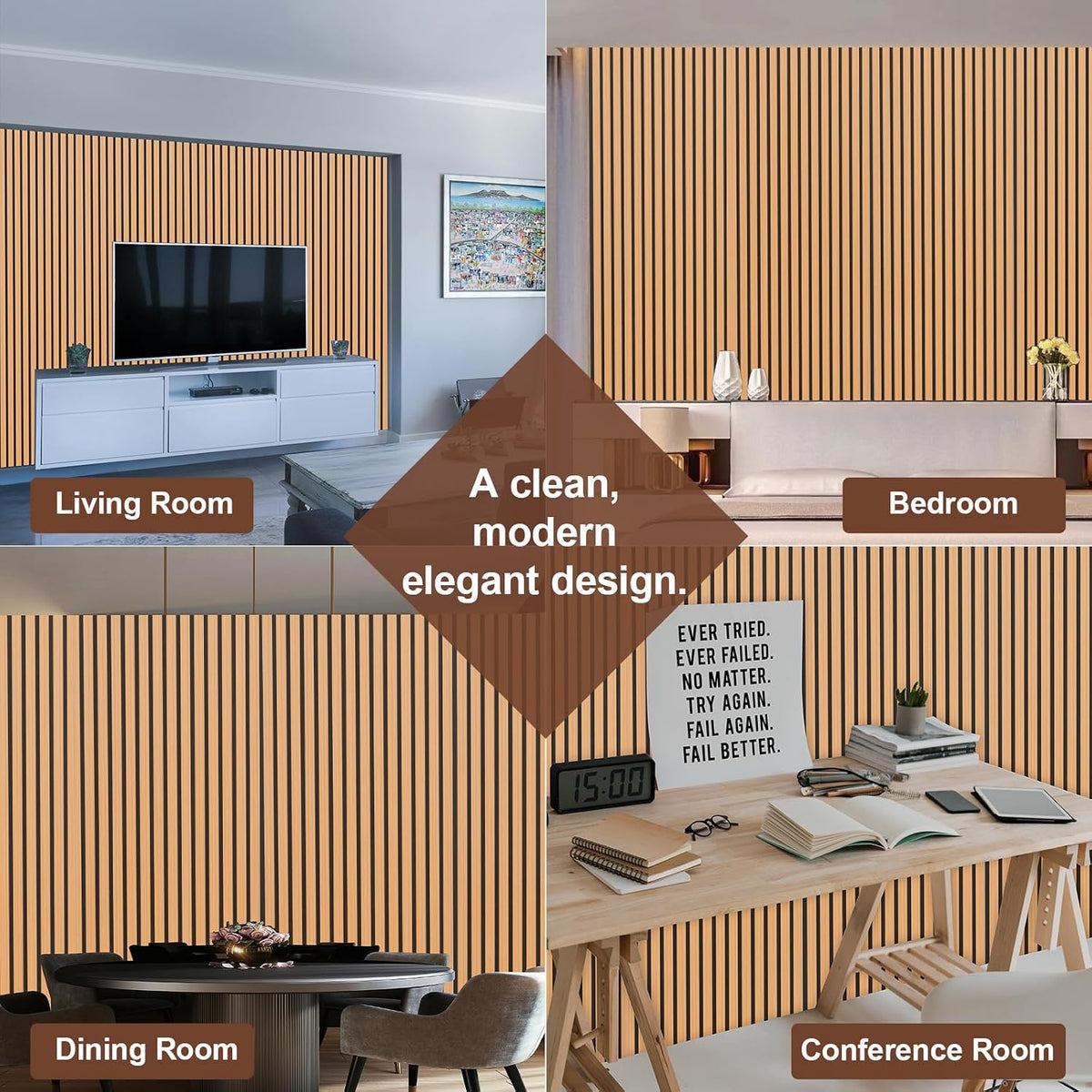 Yuzzy Wood Panels for Wall - 9 Feet Teak Wood Slat Acoustic Panels 4 PCS - Mo...
