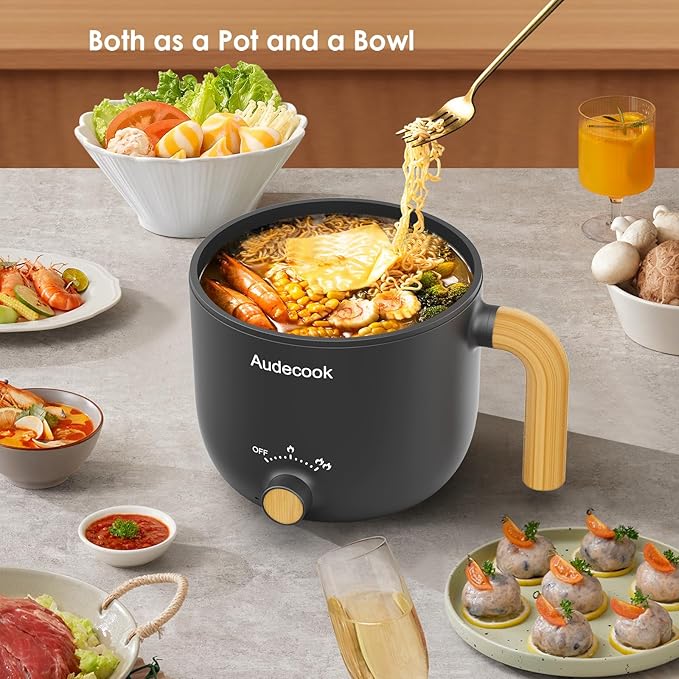 Audecook Hot Pot Electric, 1.5L Rapid Noodles Cooker, Portable Nonstick Mini