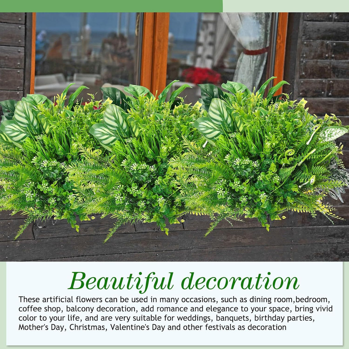 24 Pcs Artificial Outdoor Plants UV Proof, Greenery, Fresh Color