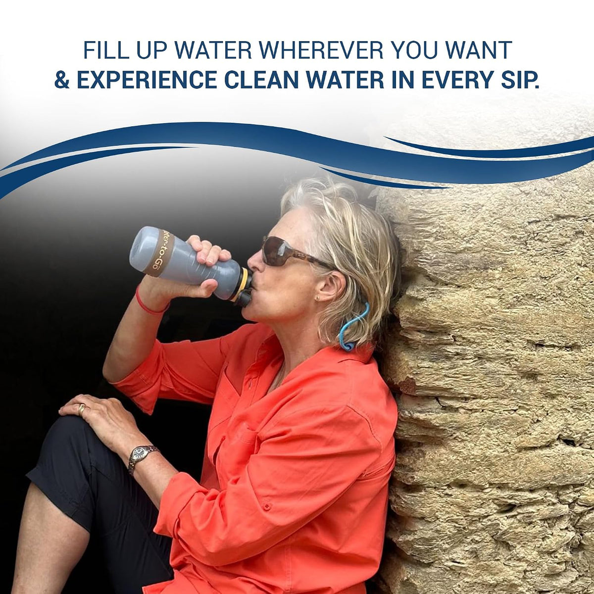 Water-to-Go Water Purifier Bottle for Hiking, 18.5oz Value Bundle
