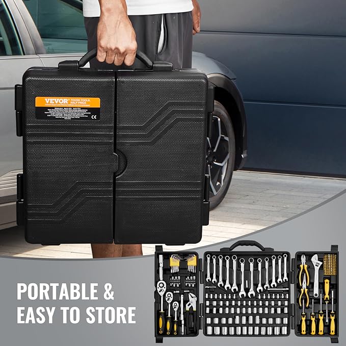 VEVOR Mechanics Tool Set 207 Pieces 1/4" 3/8" 1/2" Drive Socke...
