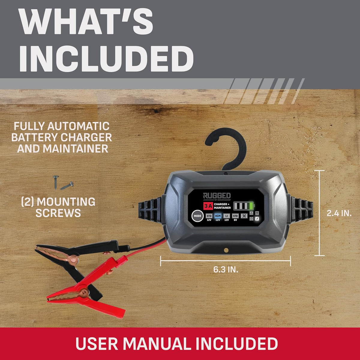 Schumacher Electric 3A Car Battery Charger & Maintainer, 6V/12V – SC1681