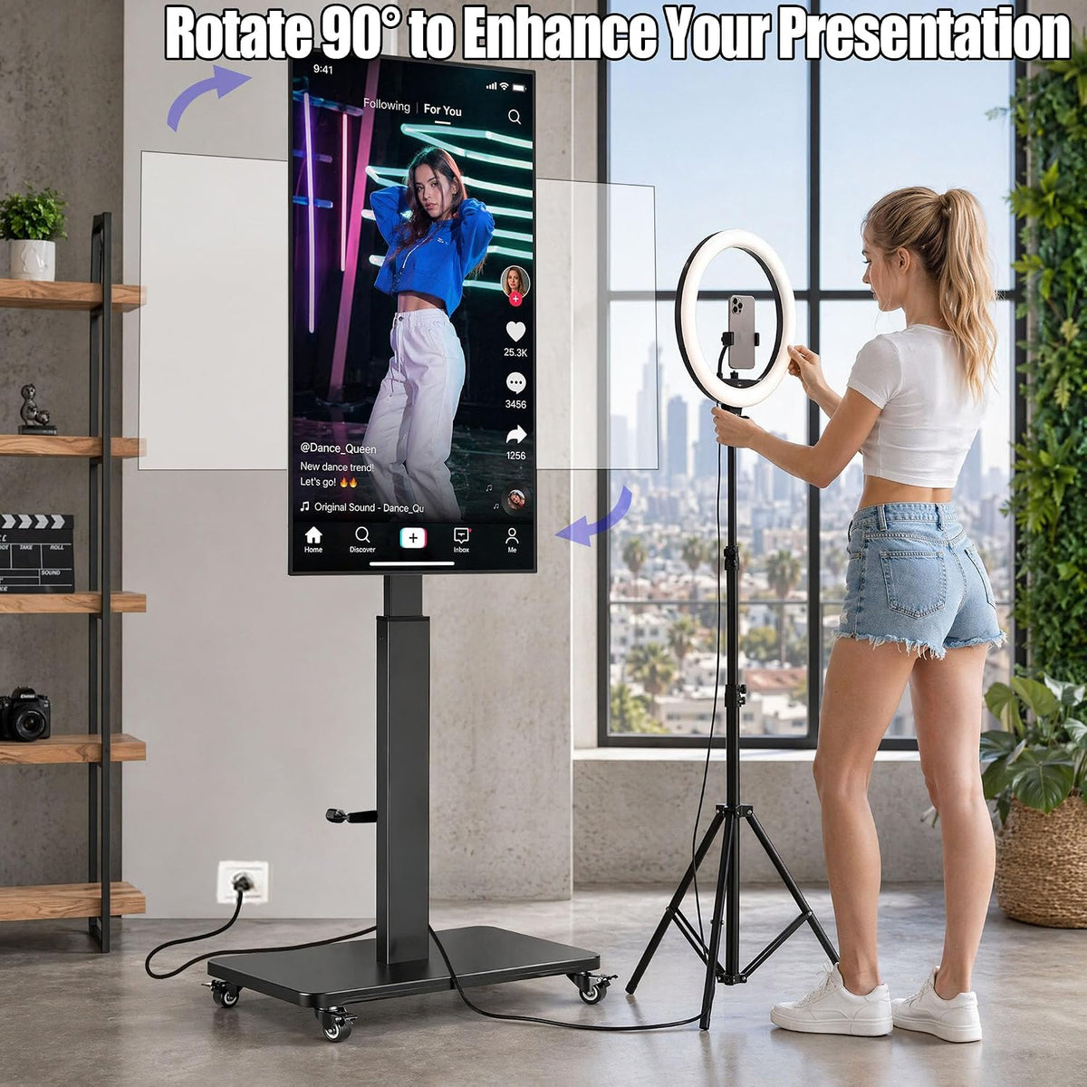 Swivel Rolling TV Stand with Power Outlet for 30-80 inch TVs up to 110 lbs