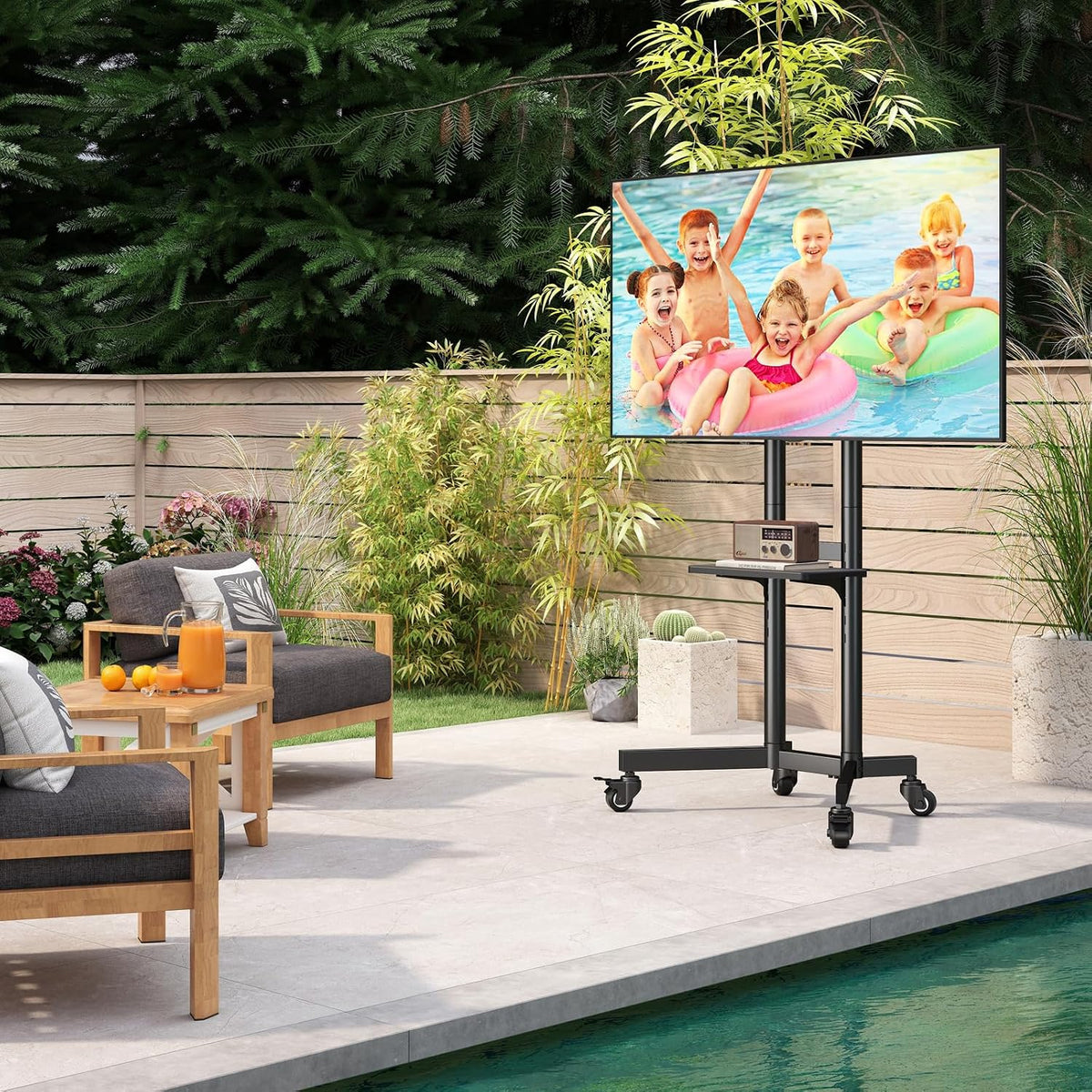 Portable Rolling TV Stand with Shelf for 32-85 in TVs up to 150 lbs