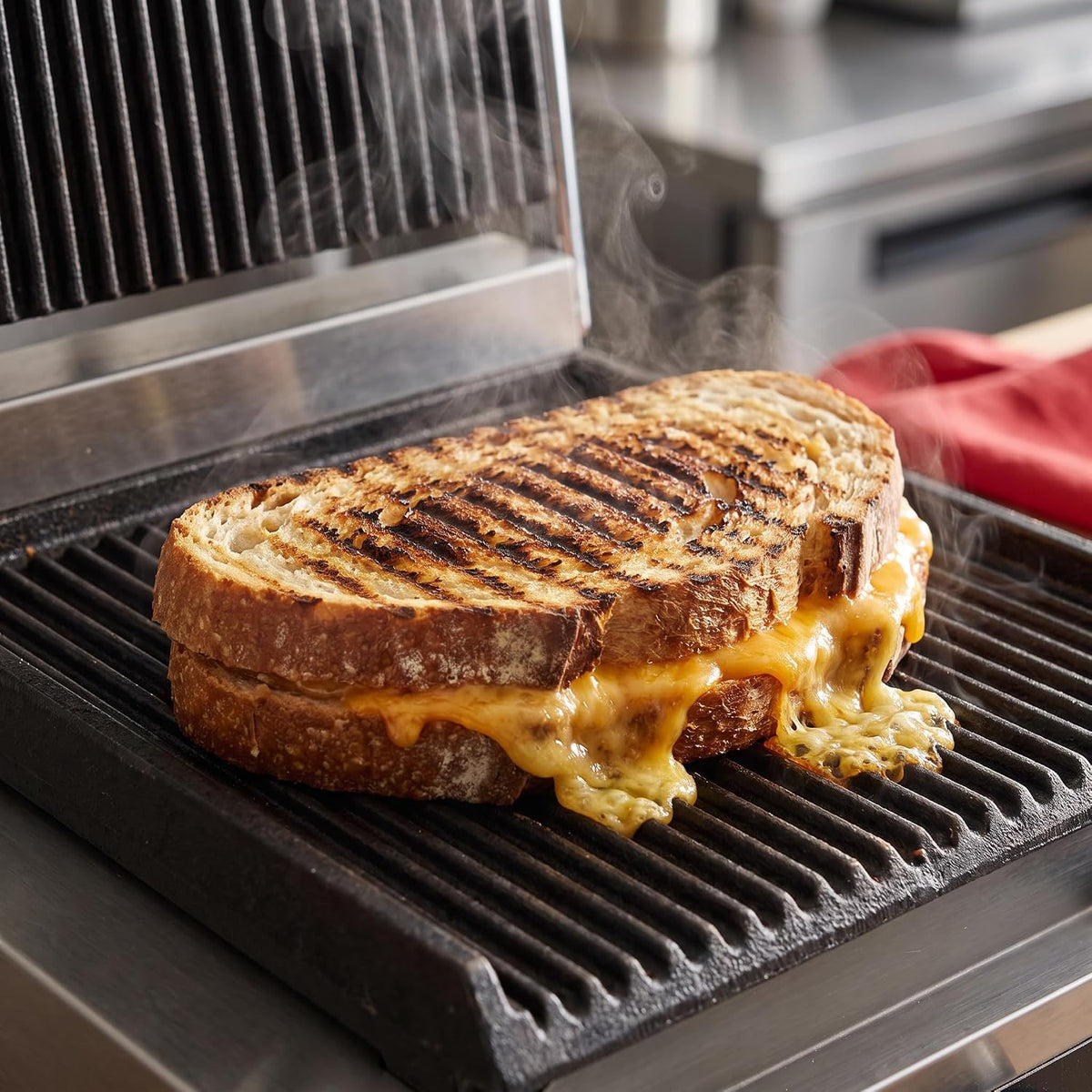 Commercial Panini Press With Grooved Grill Sandwich Maker Machine Electric