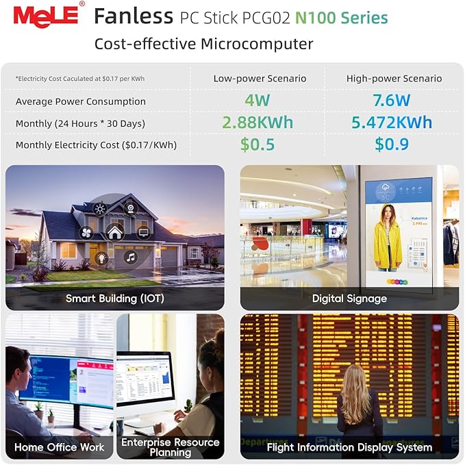MeLE Fanless Mini PC Stick PCG02, N100 8GB 128GB Compute Stick, Micro Desktop
