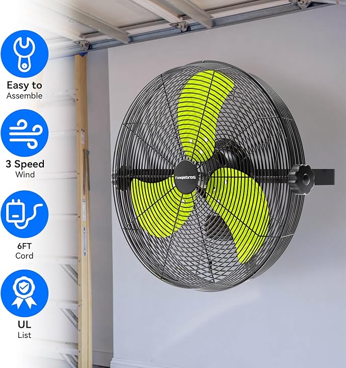 Fanqiebros 4580 CFM 18 inch High Velocity Wall Mounted Fan, 3-Speed Metal Fan
