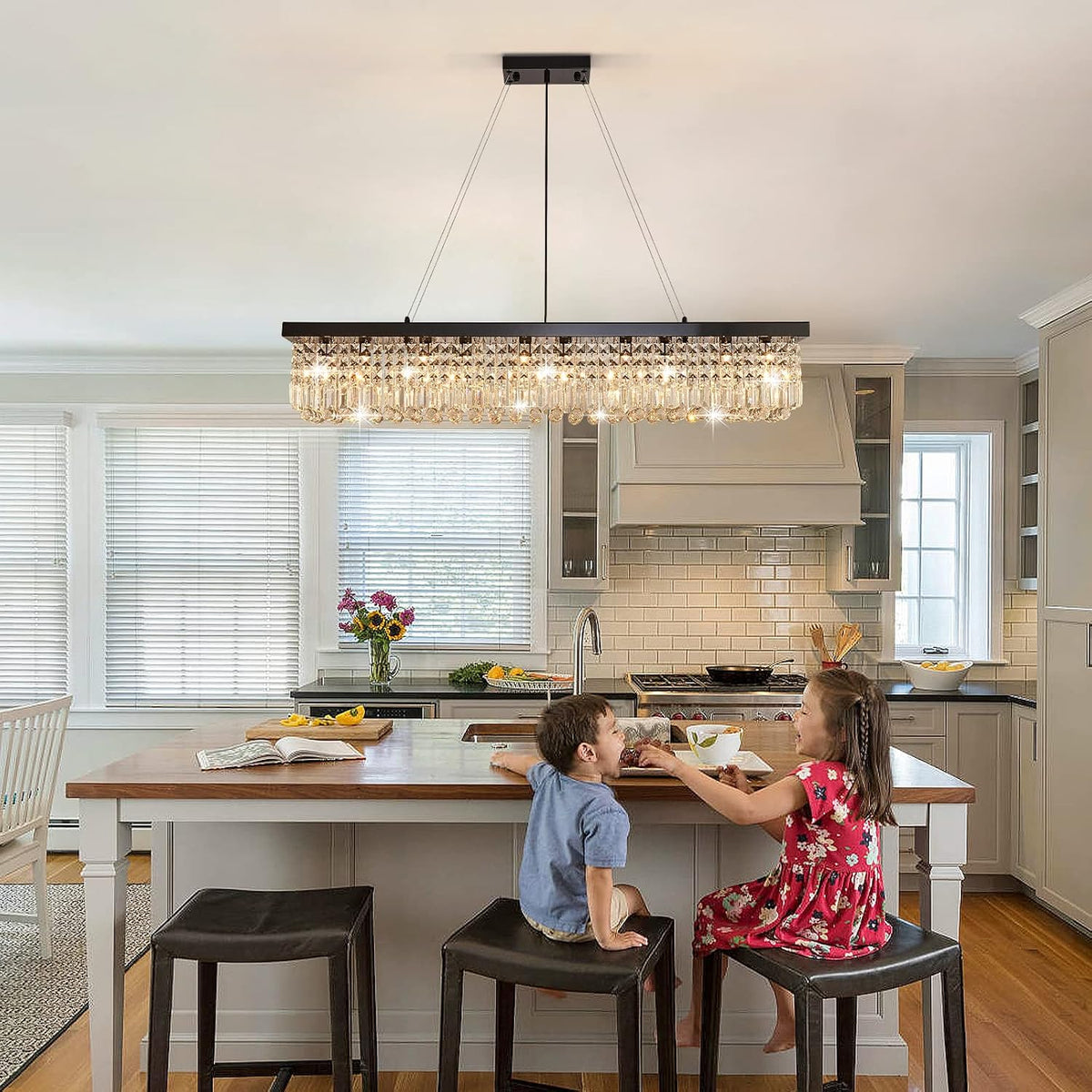 7PM Rectangle K9 Crystal Chandelier Modern Rectangular Pendant Lighting Fixtu...