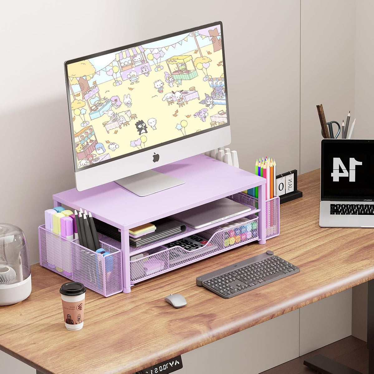 OPNICE Desk Organizer and Accessories, 2-Tier Computer Monitor Stand Riser wi...