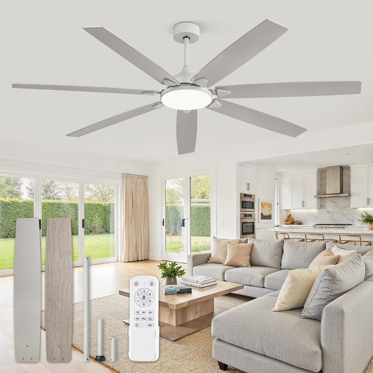 Fanbulous 72 Inch Large Ceiling Fans with Lights,Remote Control&3 Rods