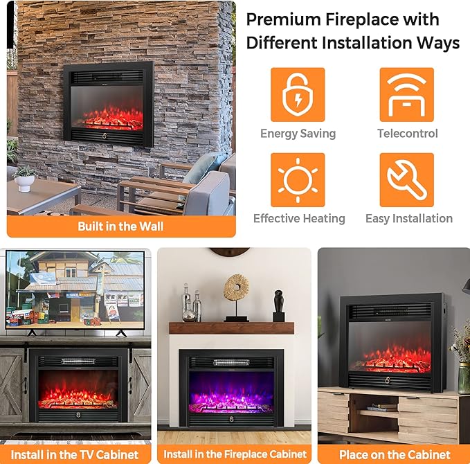 Giantex 28.5" Electric Fireplace Insert, Wall Recessed/Mounted, Freestan...