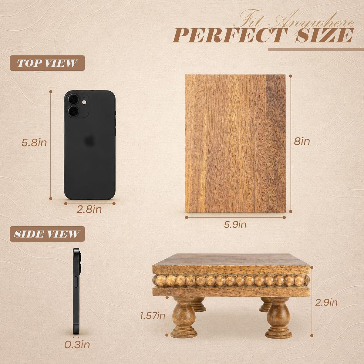 EOSAHR Acacia Wood Riser: Pedestal Stand for Bathroom Decor, Brown