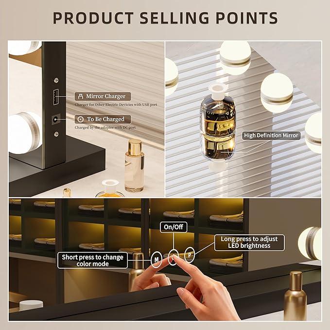 Vanity Mirror with Lights Lighted Makeup Mirror with Dimmable LED Bulbs