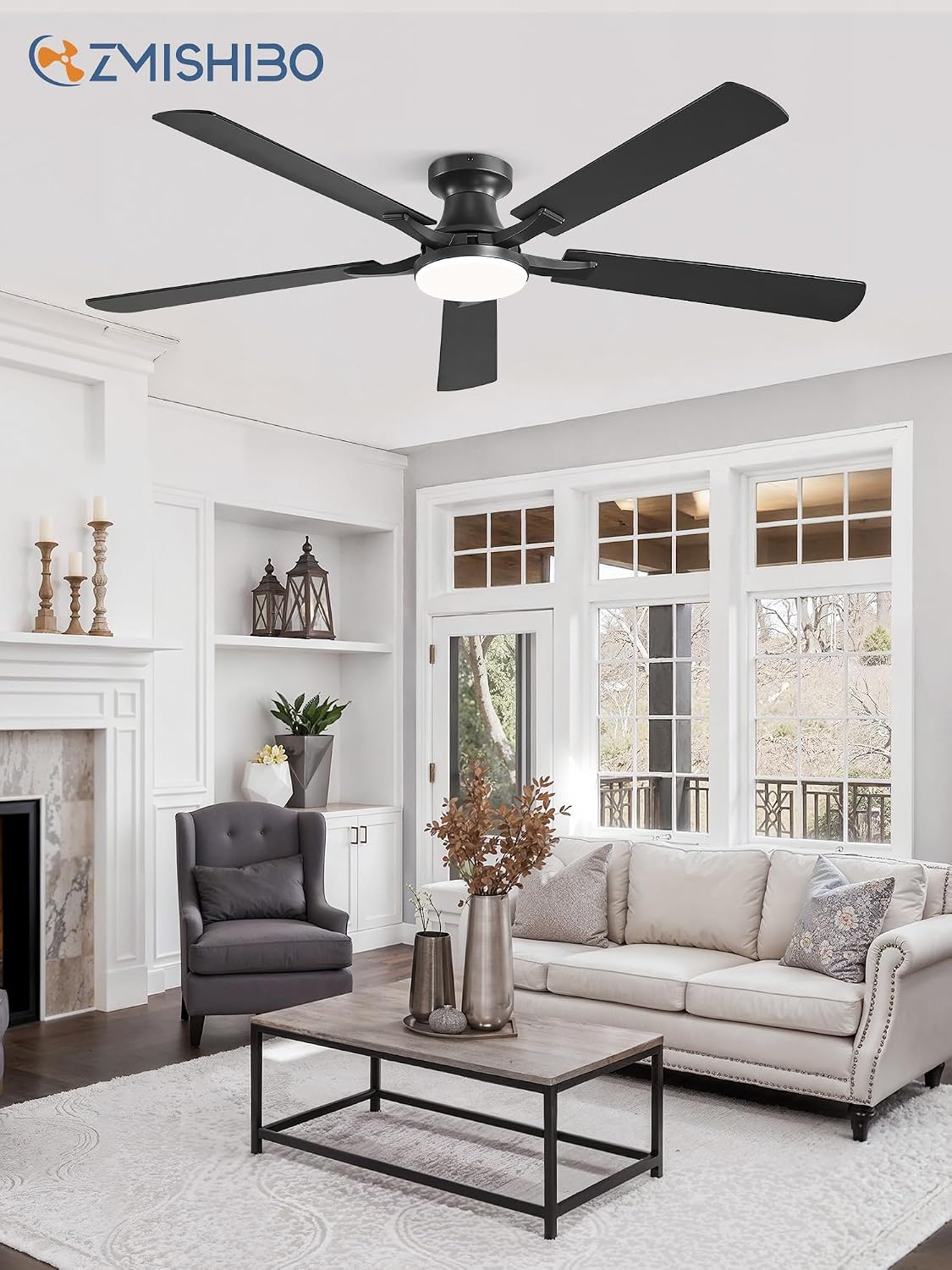ZMISHIBO 60 Inch Ceiling Fans with Lights, Remote&App Control, Flush Mount