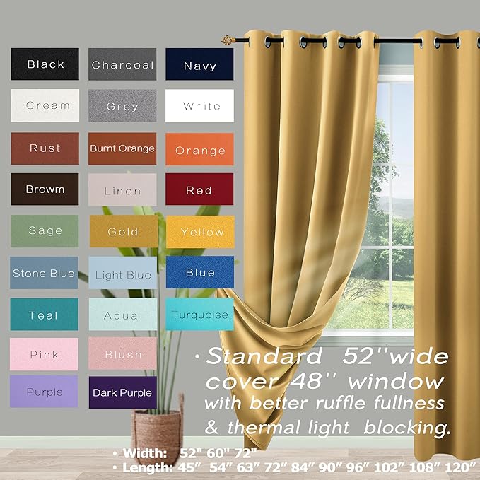 KOUFALL 90 Inch Long Gold Grommet Curtains