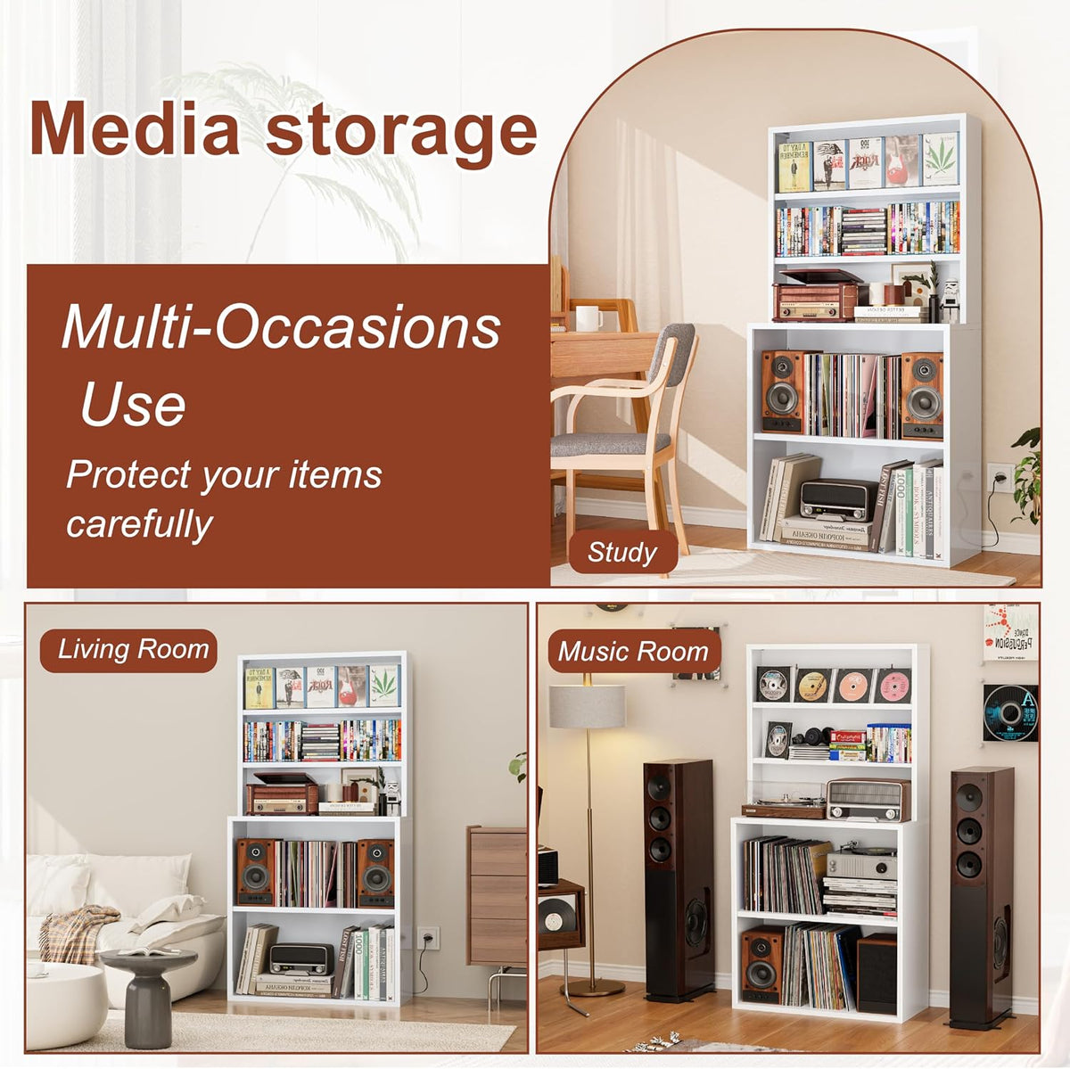 DVD Storage Cabinet, Record Player Stand, White
