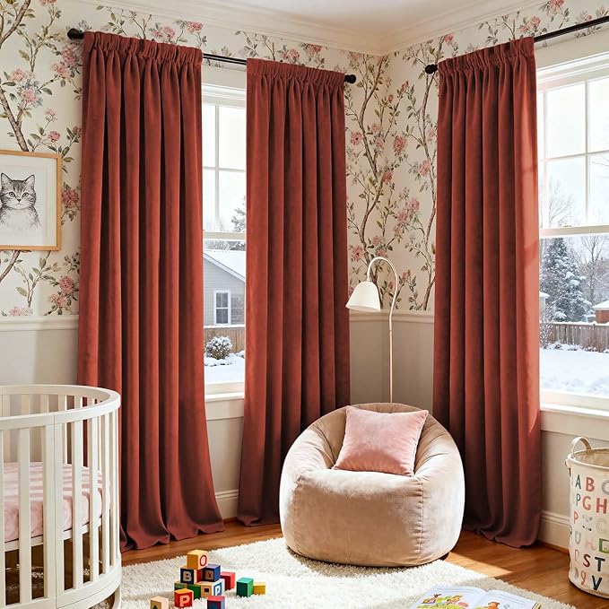 Lazzzy Velvet Blackout Curtains Thermal Insulated Room Window Drapes Super Soft