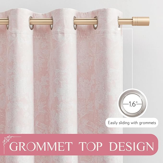 Beauoop Pink Floral Jacquard Blackout Curtains 120 Inches Long 2 Panels