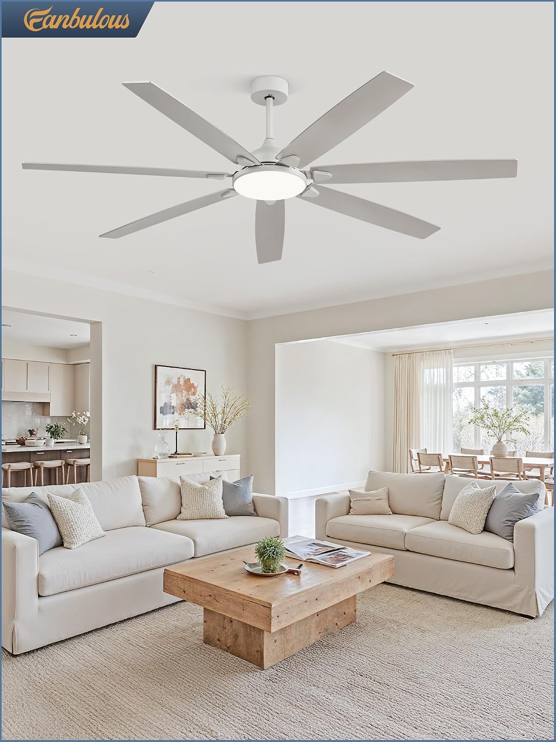 Fanbulous 72 Inch Large Ceiling Fans with Lights,Remote Control&3 Rods