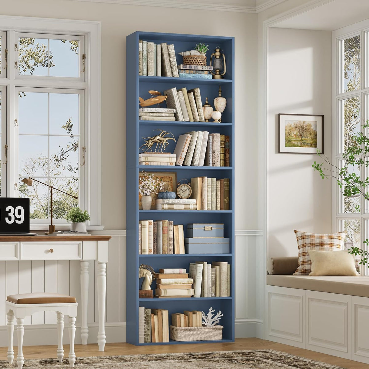 FACBOTALL 82" Tall Bookshelf Bookcase, 7-Tier Open Display Shelves, Blue
