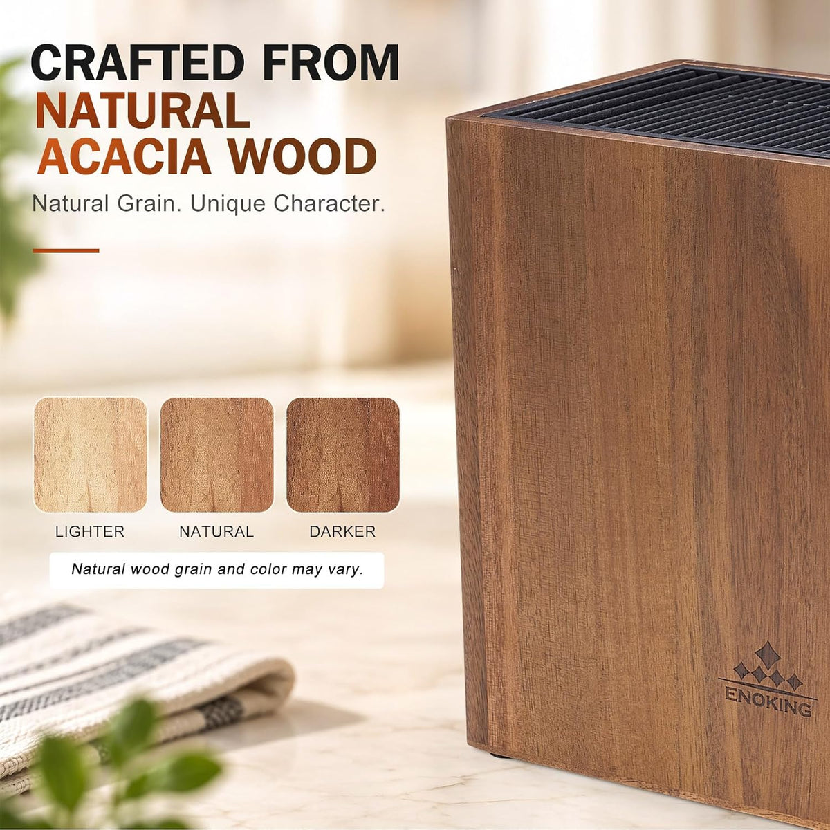 Universal Knife Block Without Knives, Acacia Wood Large Knife Holder