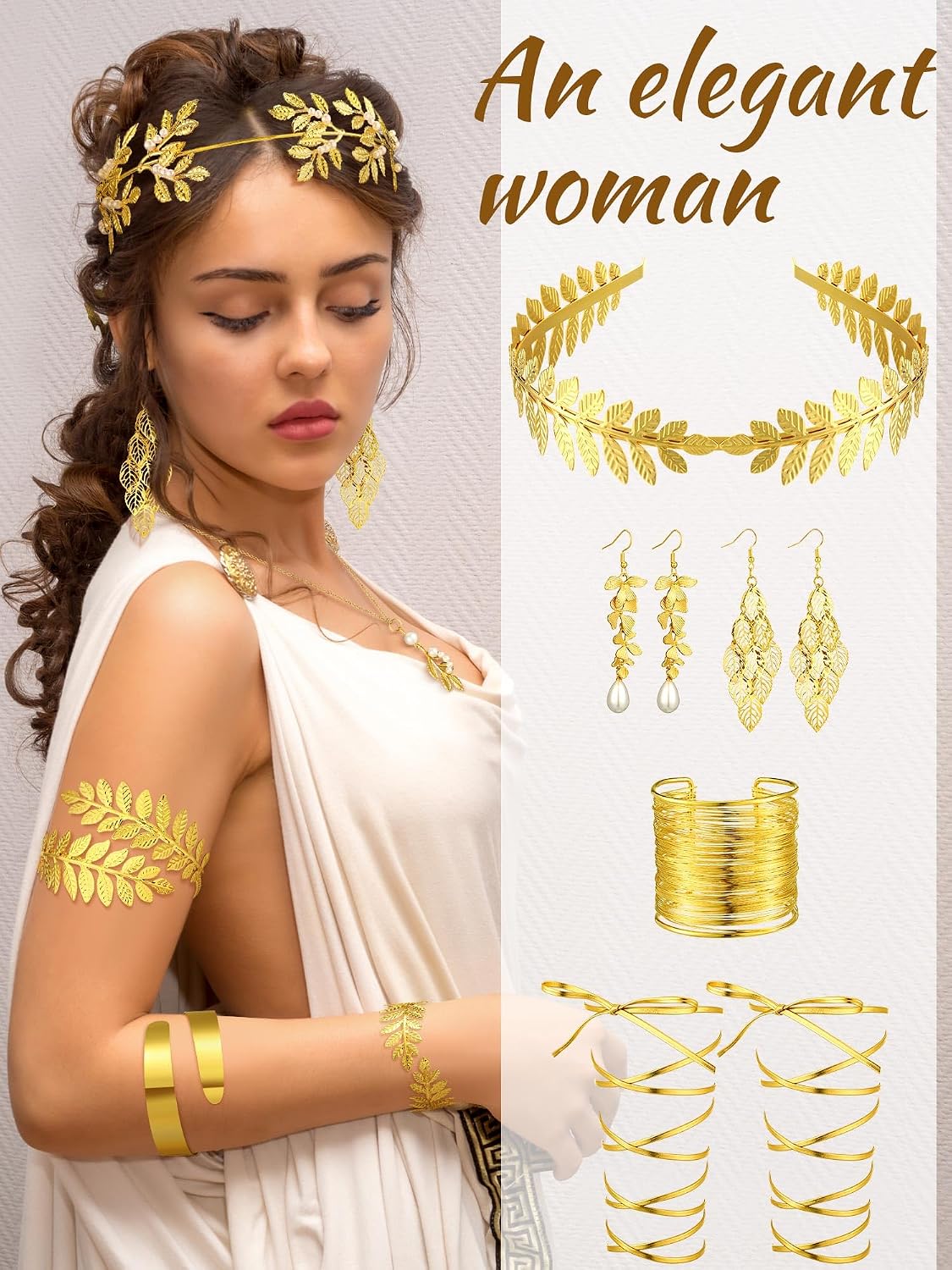 JenPen 15 Pcs Greek Goddess Costume Accessories Set for Women,Stylish