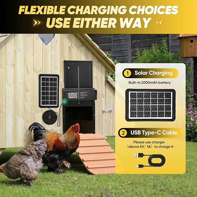 Sakerplus Automatic Chicken Coop Door Solar Powered, Automatic Chicken Door