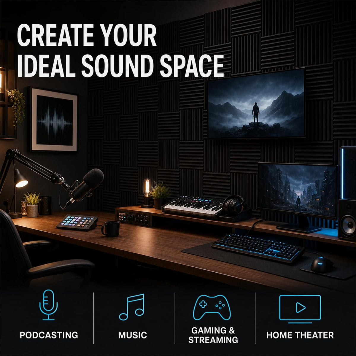 54 Pack Acoustic Foam Wall Panels, 12 x 12 x 1 in